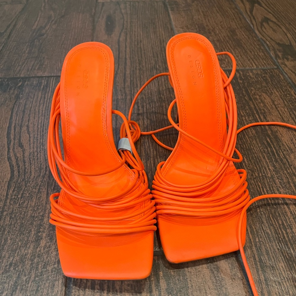 Orange strap up heels